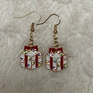 Christmas Gift Box Earrings CZ Micro Pave 18KT Gold Filled